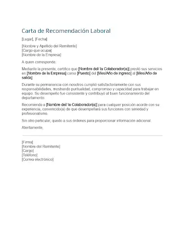 Carta de recomendación laboral