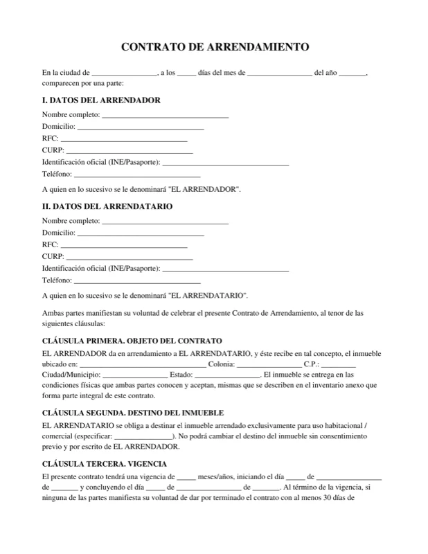 Contrato de arrendamiento